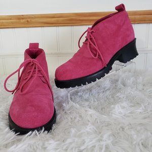 Newport News Women's Suede Leather Boots Sz 6.5 Fuchsia Pink Suede Lace Up